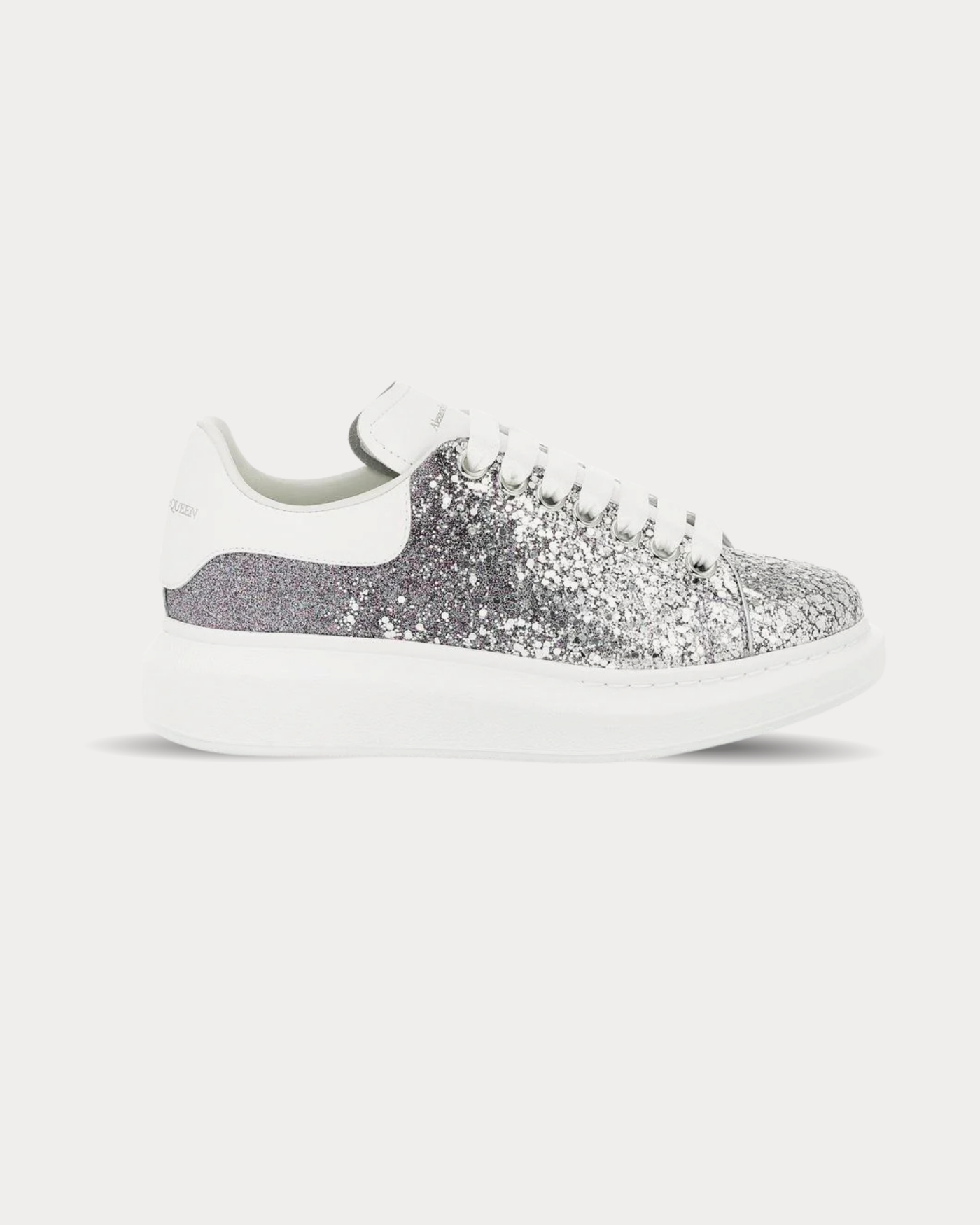 McQueen - Leather-trimmed Silver Glitter Low Top Sneakers