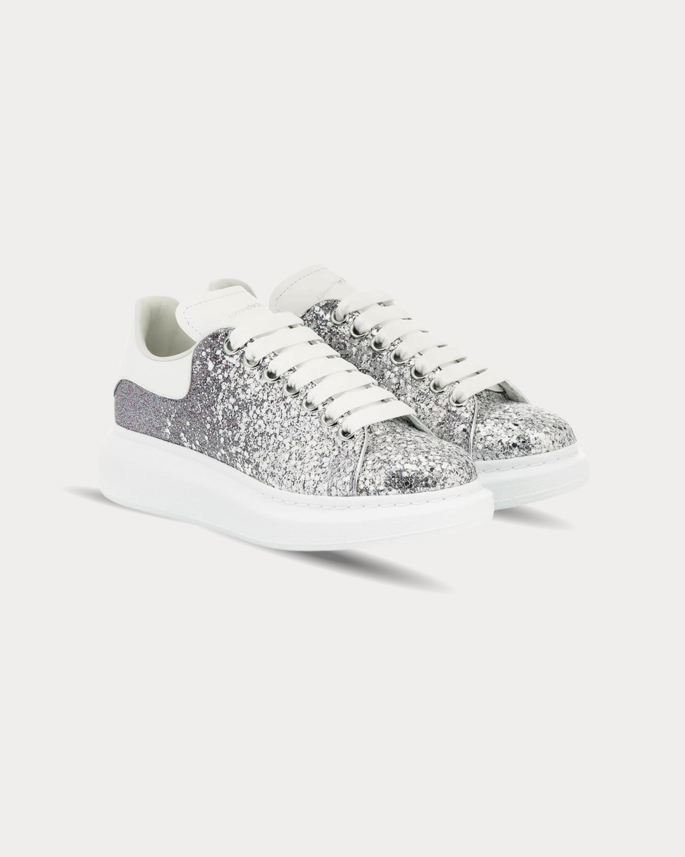 McQueen - Leather-trimmed Silver Glitter Low Top Sneakers