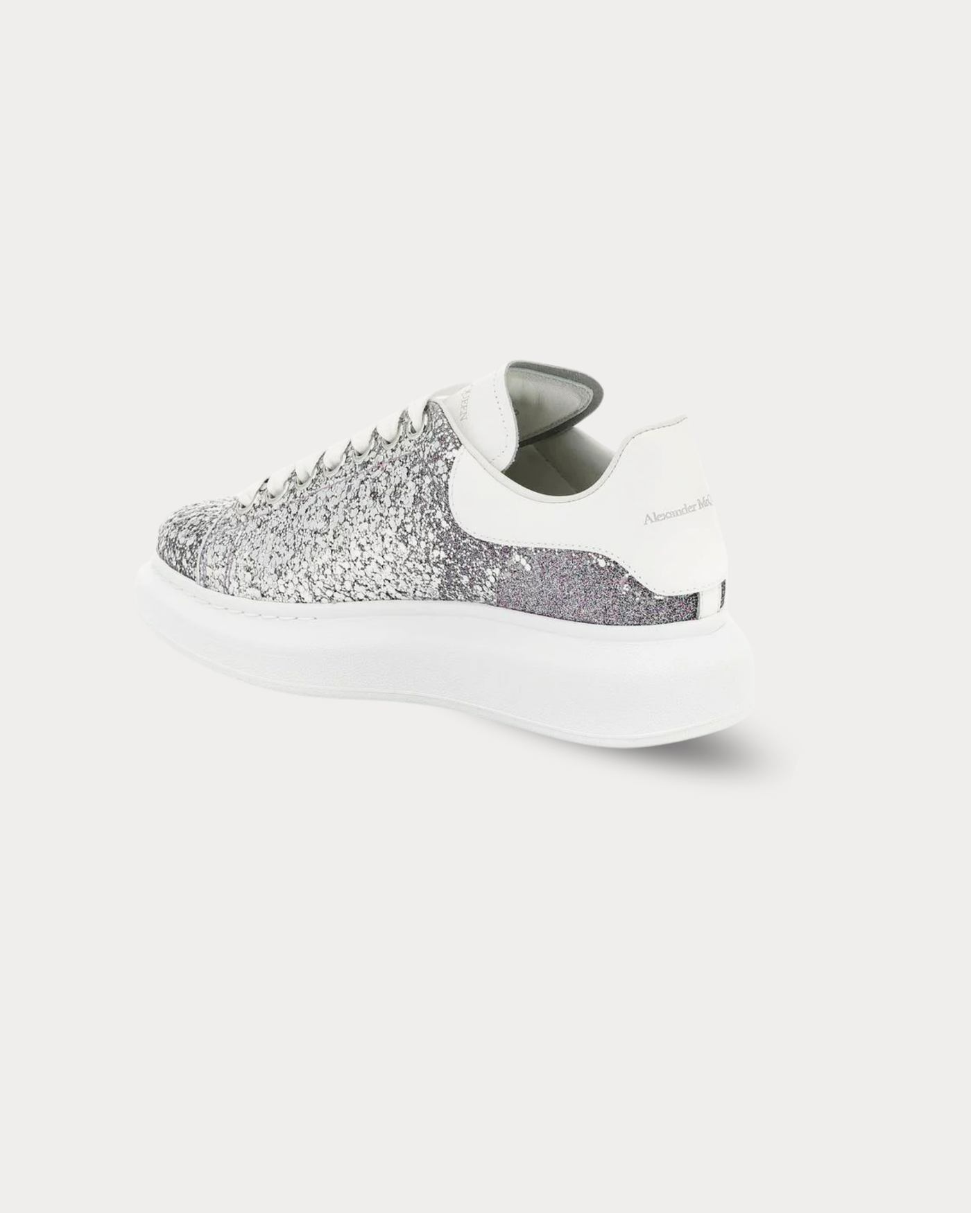 McQueen - Leather-trimmed Silver Glitter Low Top Sneakers