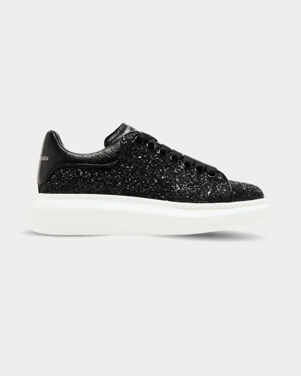 McQueen - Leather-trimmed glitter Black Low Top Sneakers