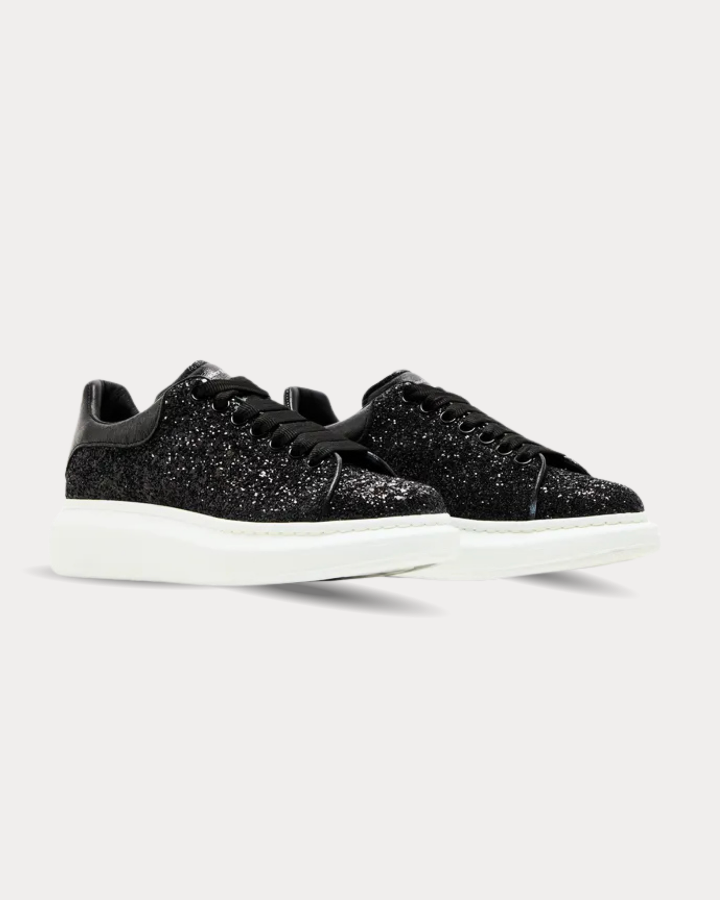 McQueen - Leather-trimmed glitter Black Low Top Sneakers