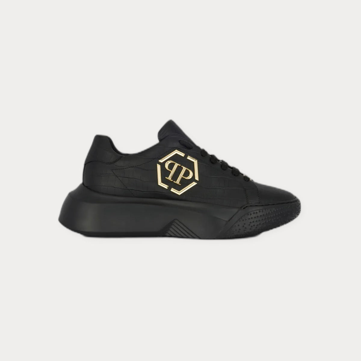 Philipp Plein Crocco Godzilla Runner Sneakers Black